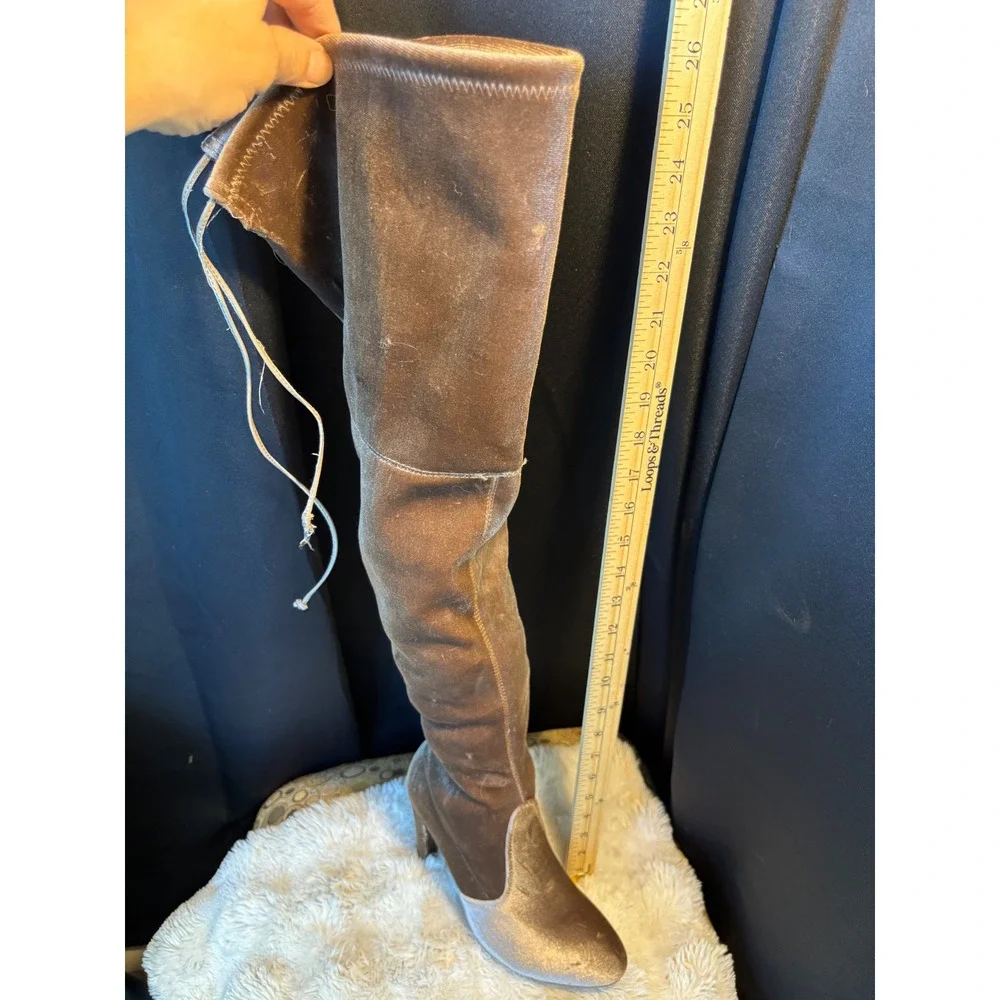 Taupe Velvet Over The Knee Thigh High Block Heel Boots Size 8 like New!